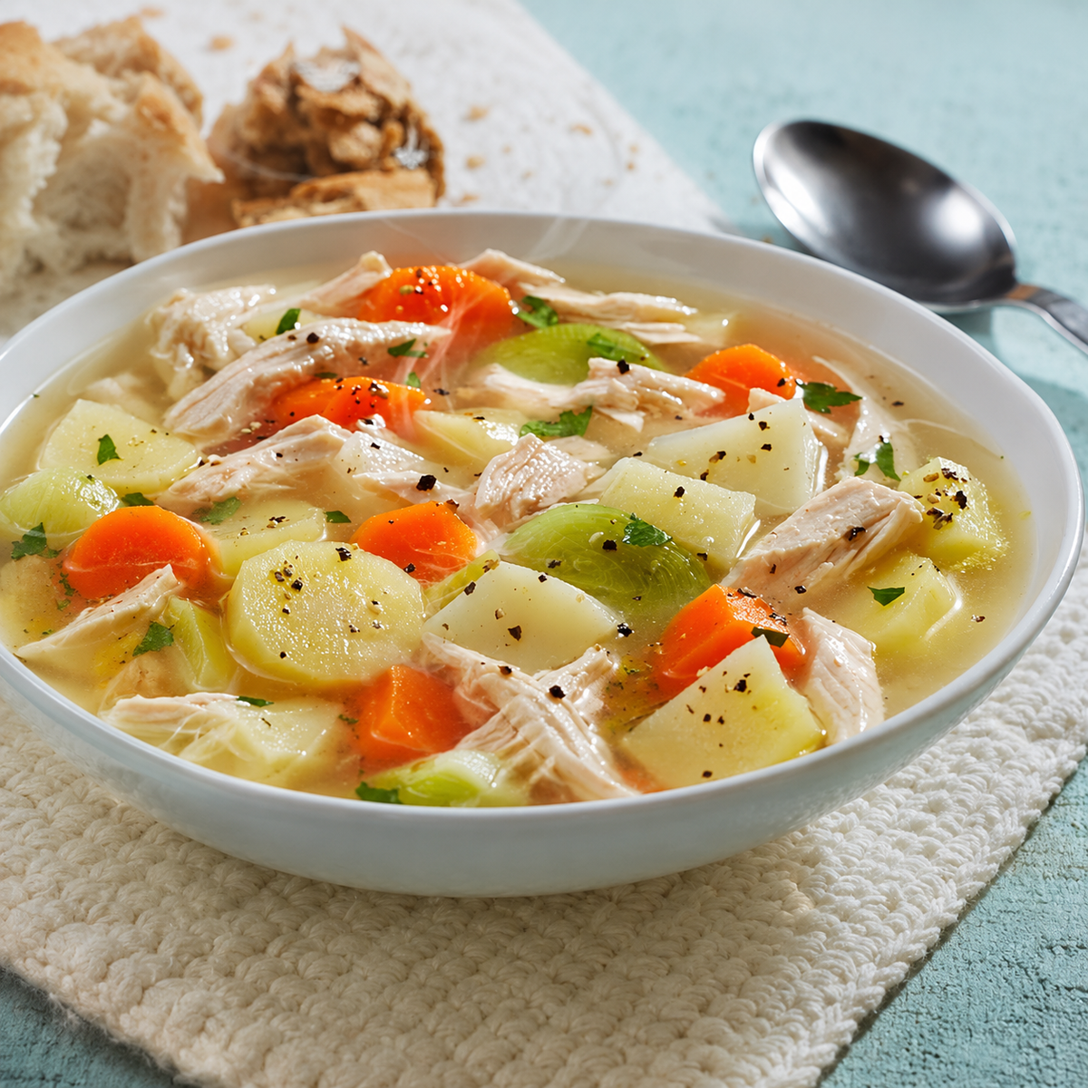 Sopa de Puerro y Pollo