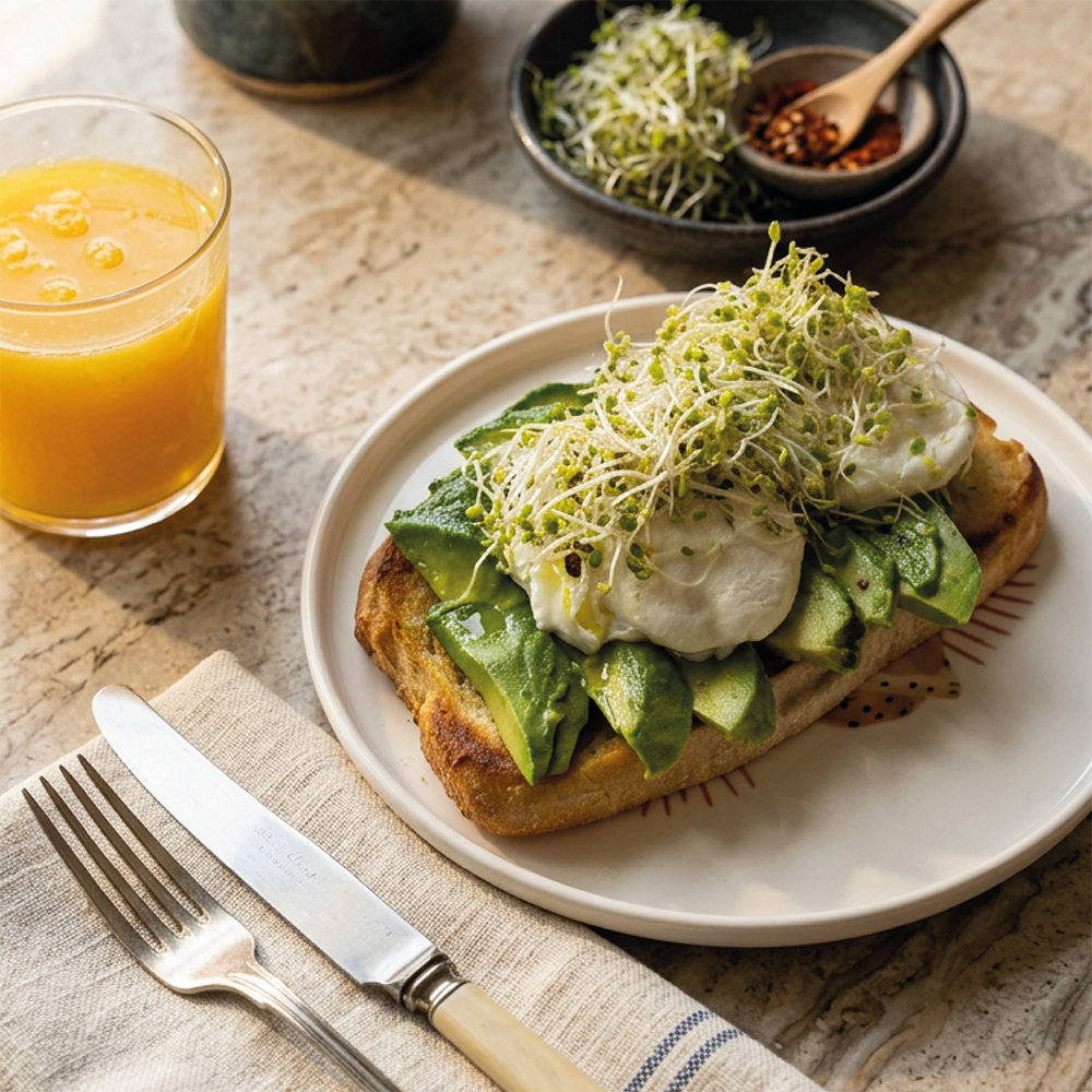 Tostadas con Huevo Pochado y Brotes de Brócoli