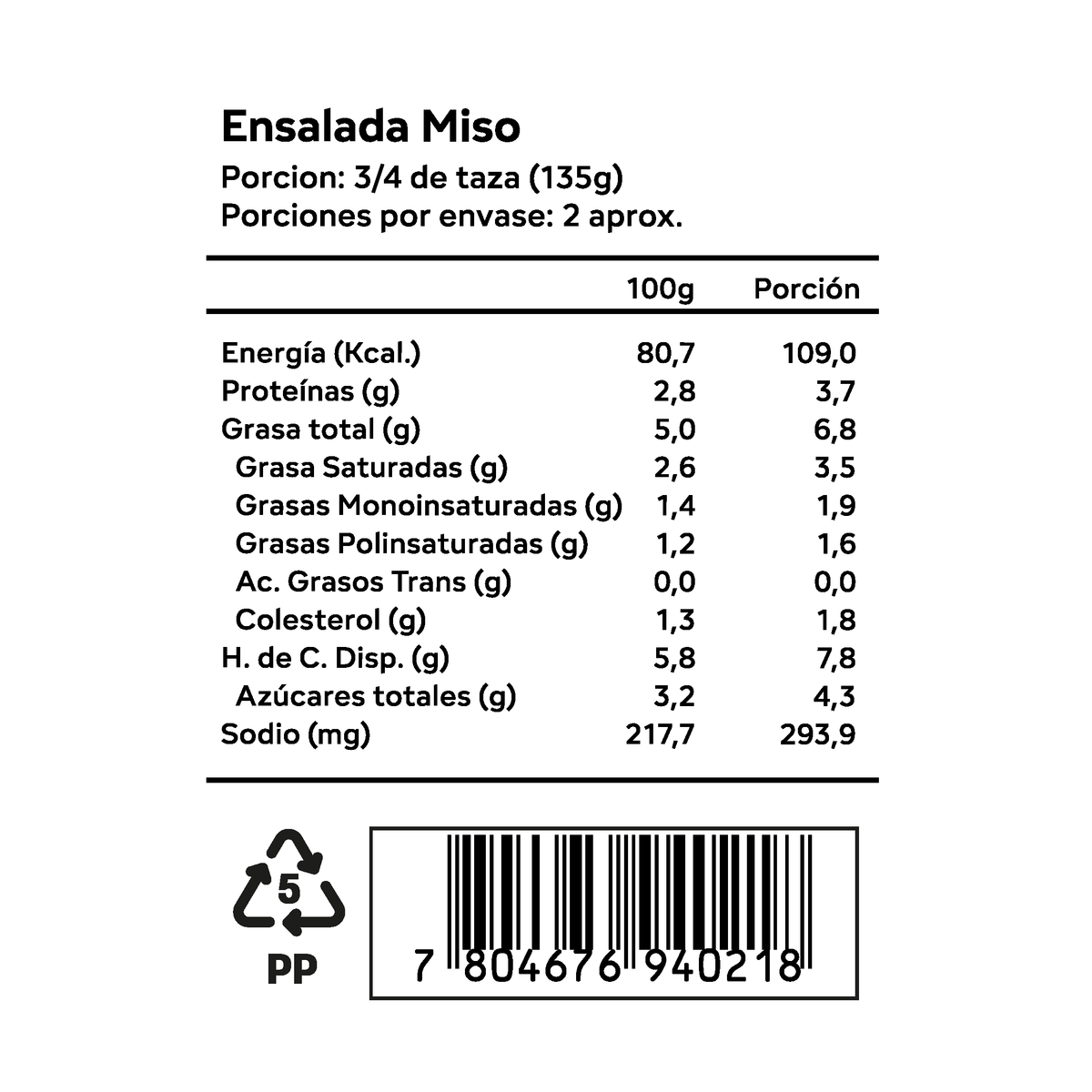 Ensalada Miso Espinaca 270gr